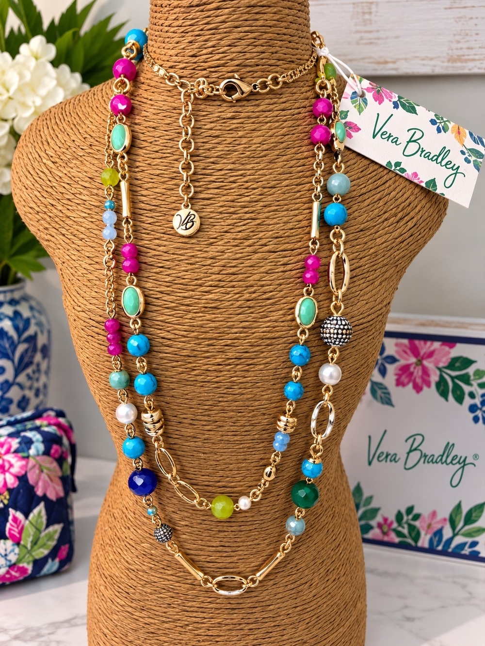 Vera Bradley Multicolor Beaded Gold-Chain Necklace